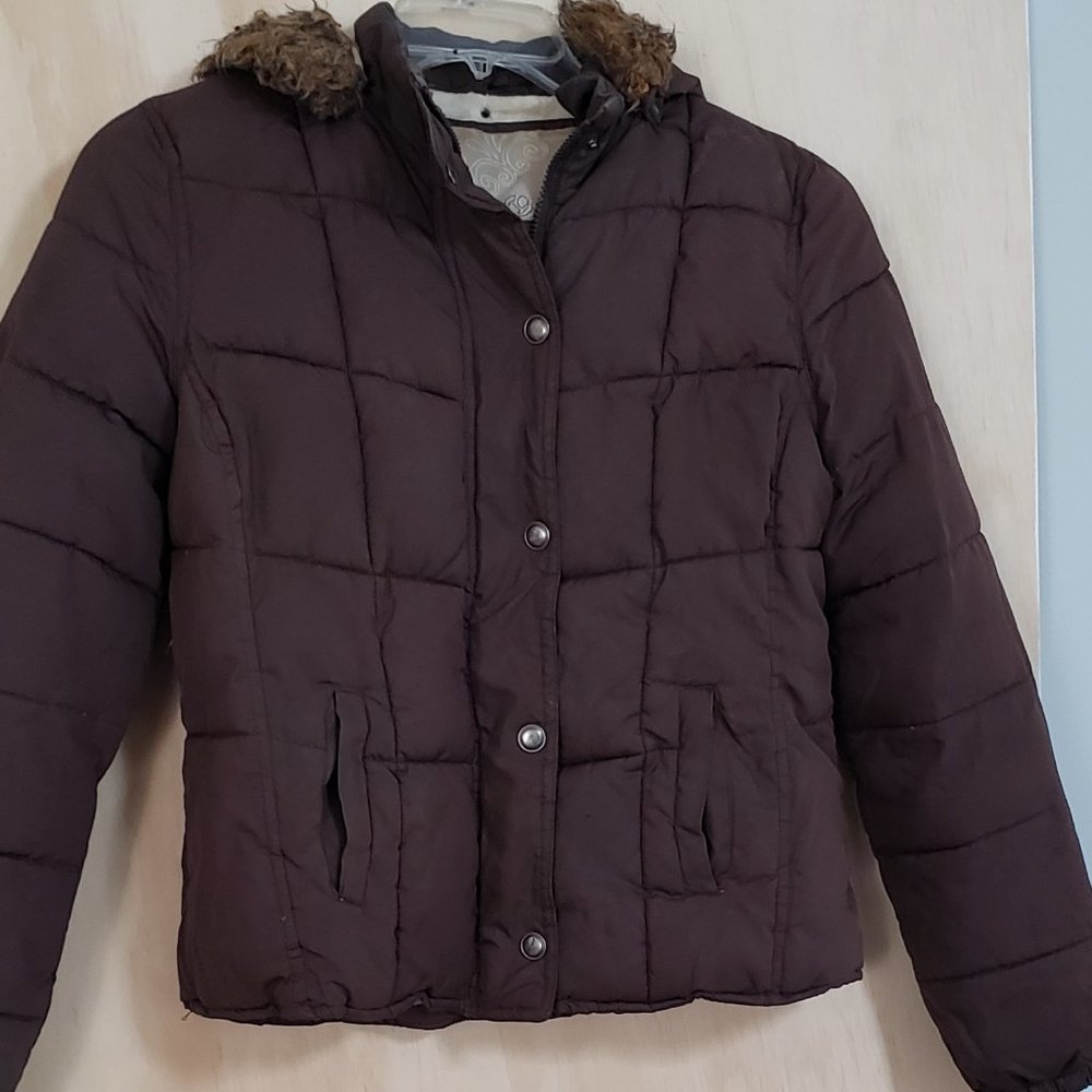 Refuge Brown Puffer Jacket with Faux fur lined Hood